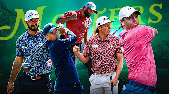 Masters contenders (left to right) Max Homa, Jordan Spieth, Jon Rahm, Cam Smith and Rory McIlroy.